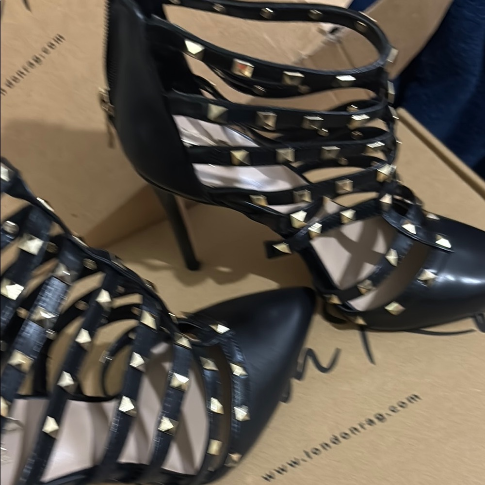 Black Studded High Heel Sandals